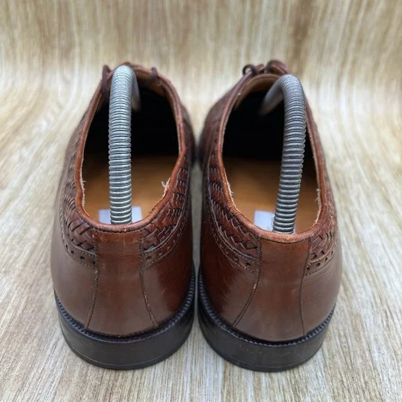 Mezlan Acapulco Men's 8.5 Brown Woven Leather Genuine Crocodile Cap Toe Oxfords